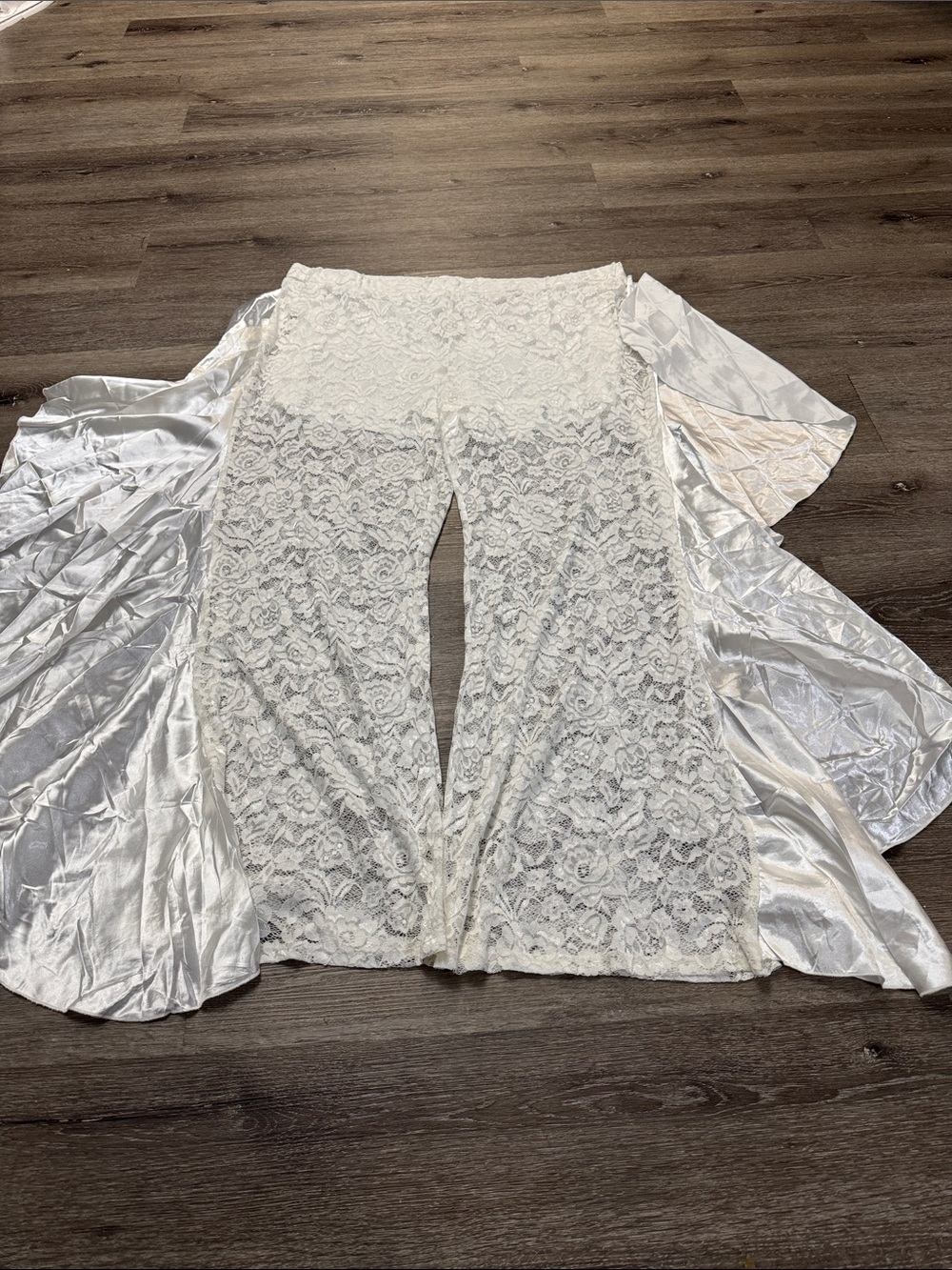 Sheer Lace Wide-Leg Pants - White